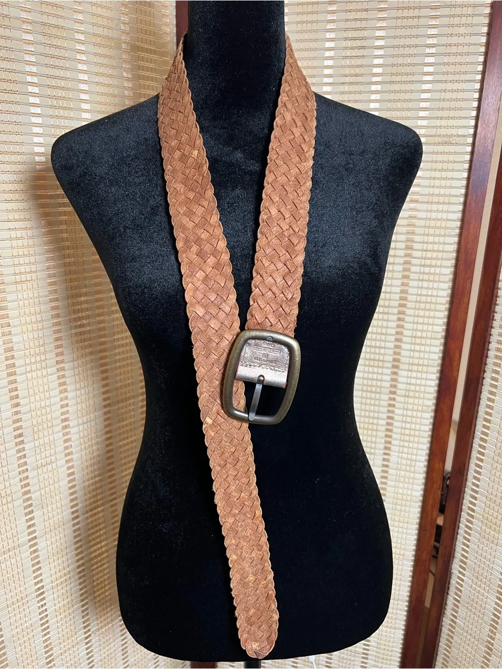 Vintage Fossil Metallic Bronze Woven Leather Belt Size Medium Boho Y2K Wide